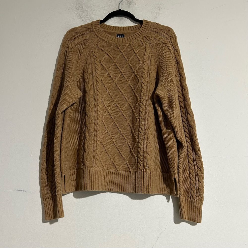 Gap Cotton Cable Knit Sweater Camel Tan XL Tall Fisherman Preppy New England